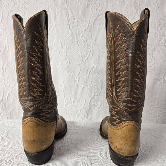 Tony Lama Embroidered Leather Cowboy Boots Brown Women 7 Mid Calf Pointed Toe - Picture 4 of 12